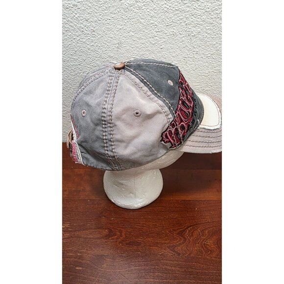VTG True Religion Distressed Gray & Beige Baseball Cap Embroidered Details & Adj - Picture 2 of 9